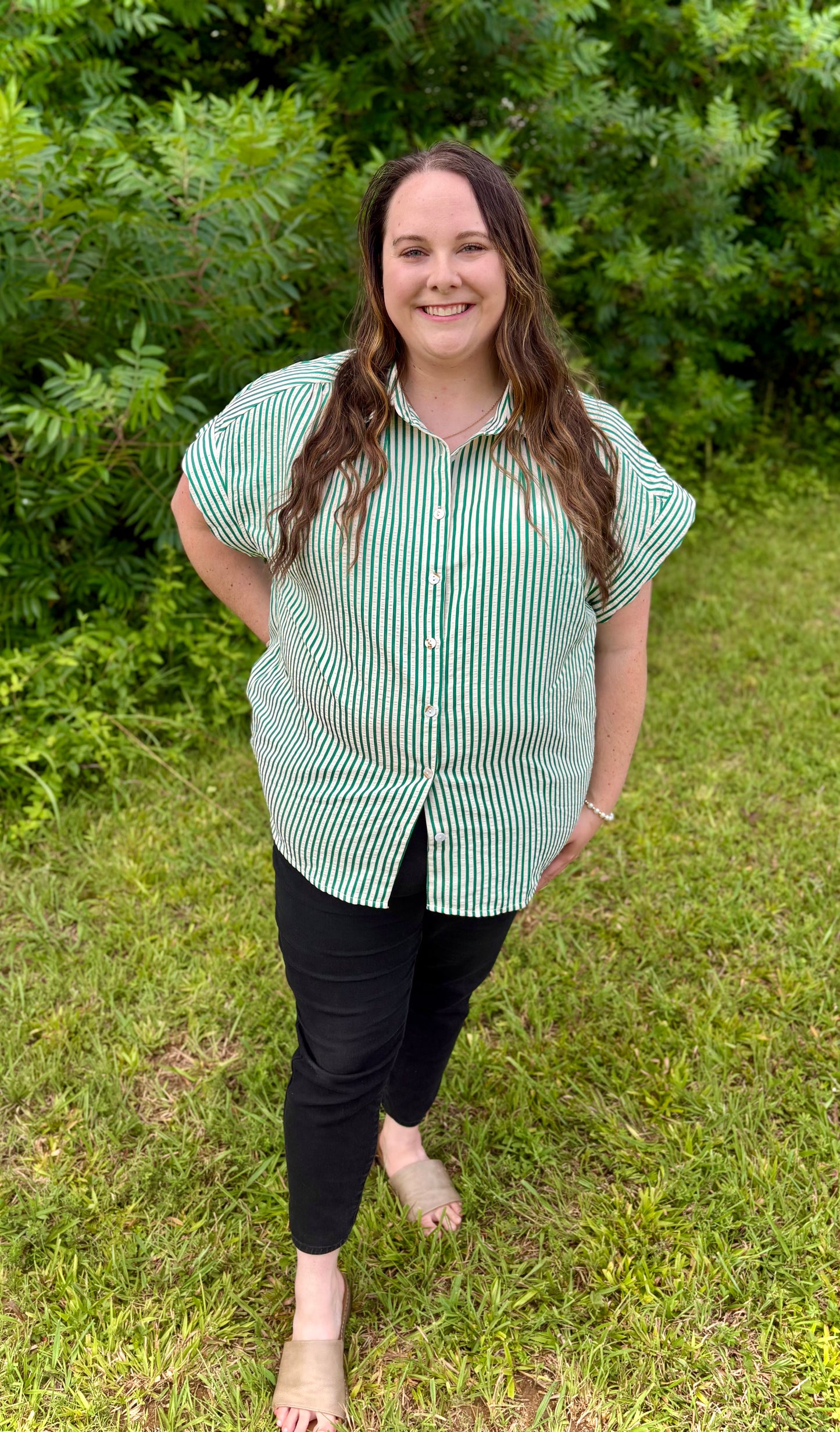 Heather Scalloped Sleeve Button-Down