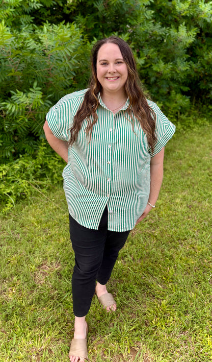 Heather Scalloped Sleeve Button-Down