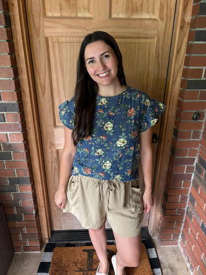 Denim Floral Top