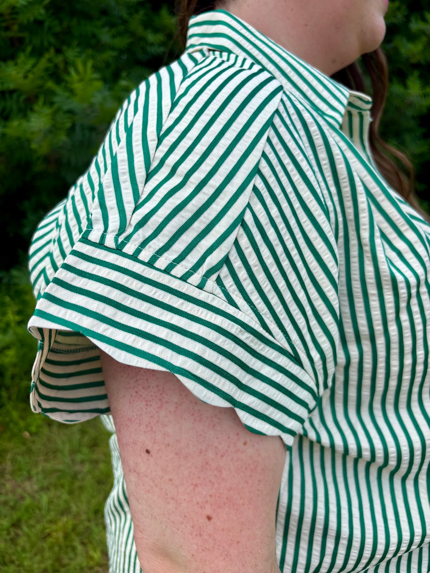 Heather Scalloped Sleeve Button-Down