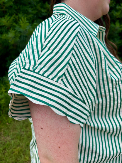 Heather Scalloped Sleeve Button-Down