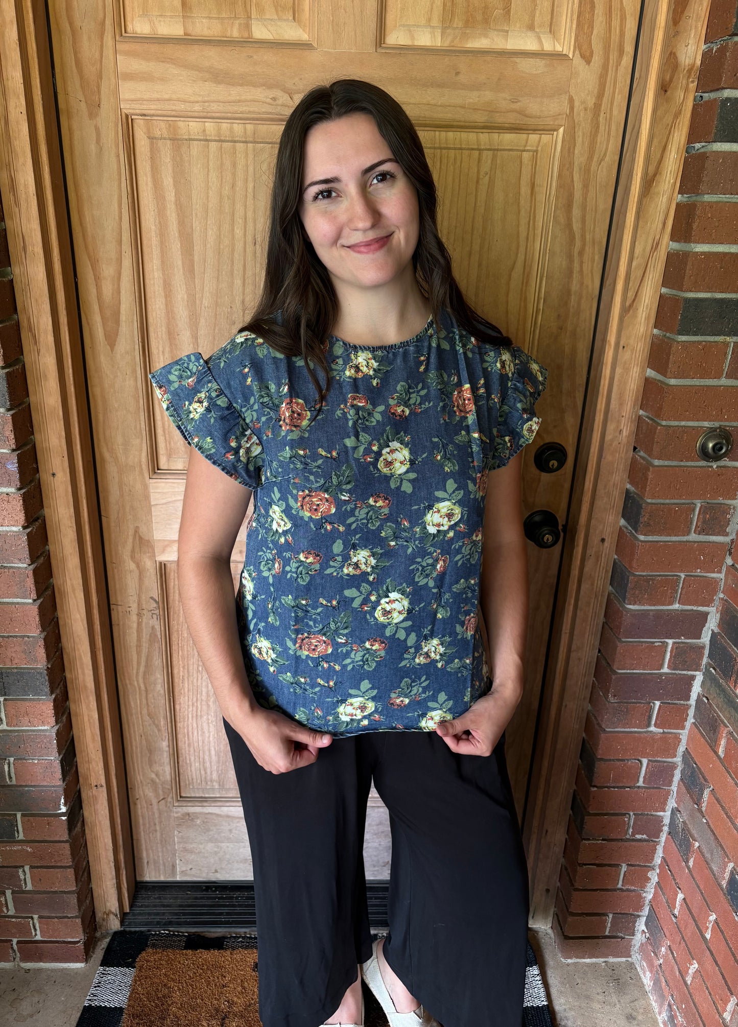 Denim Floral Top