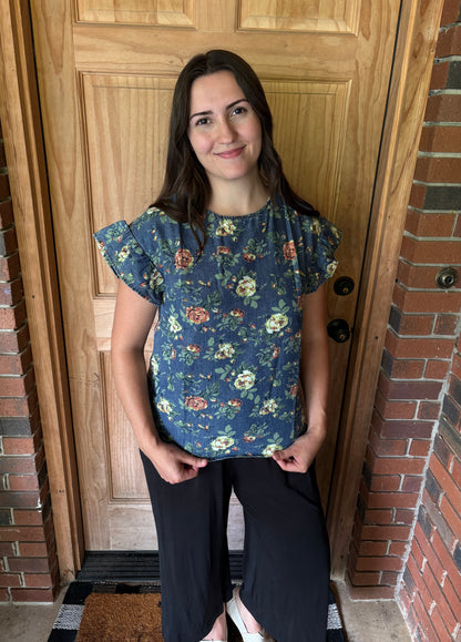 Denim Floral Top