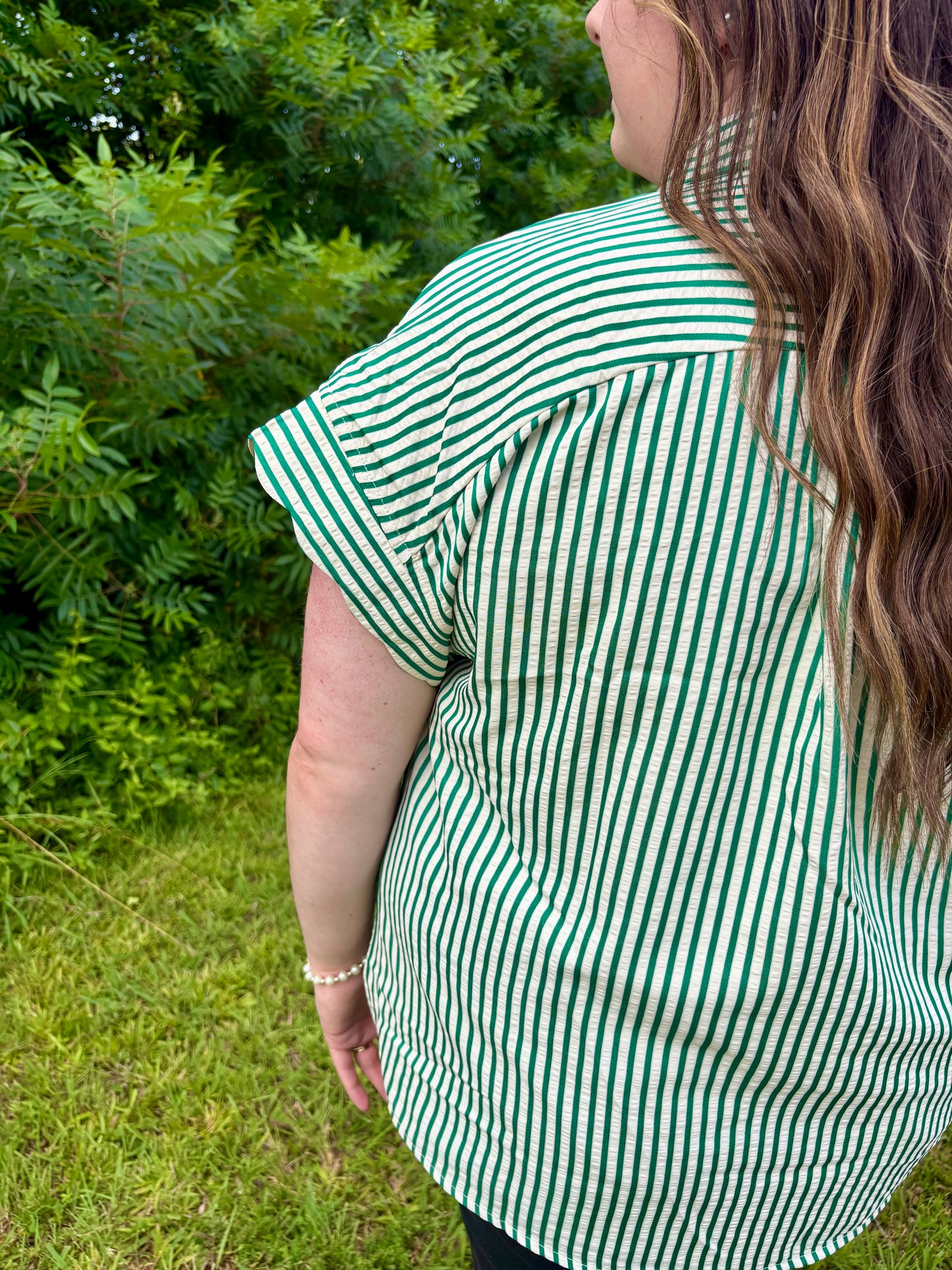 Heather Scalloped Sleeve Button-Down