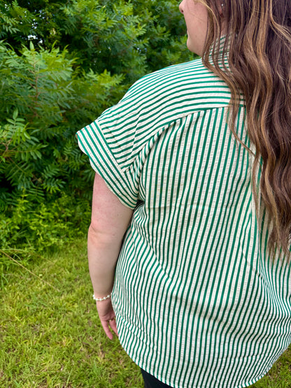 Heather Scalloped Sleeve Button-Down