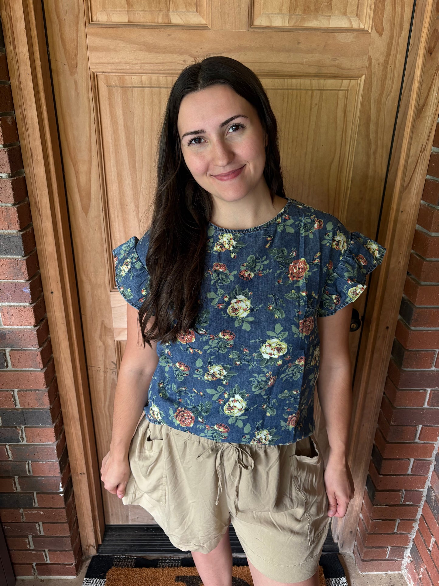 Denim Floral Top