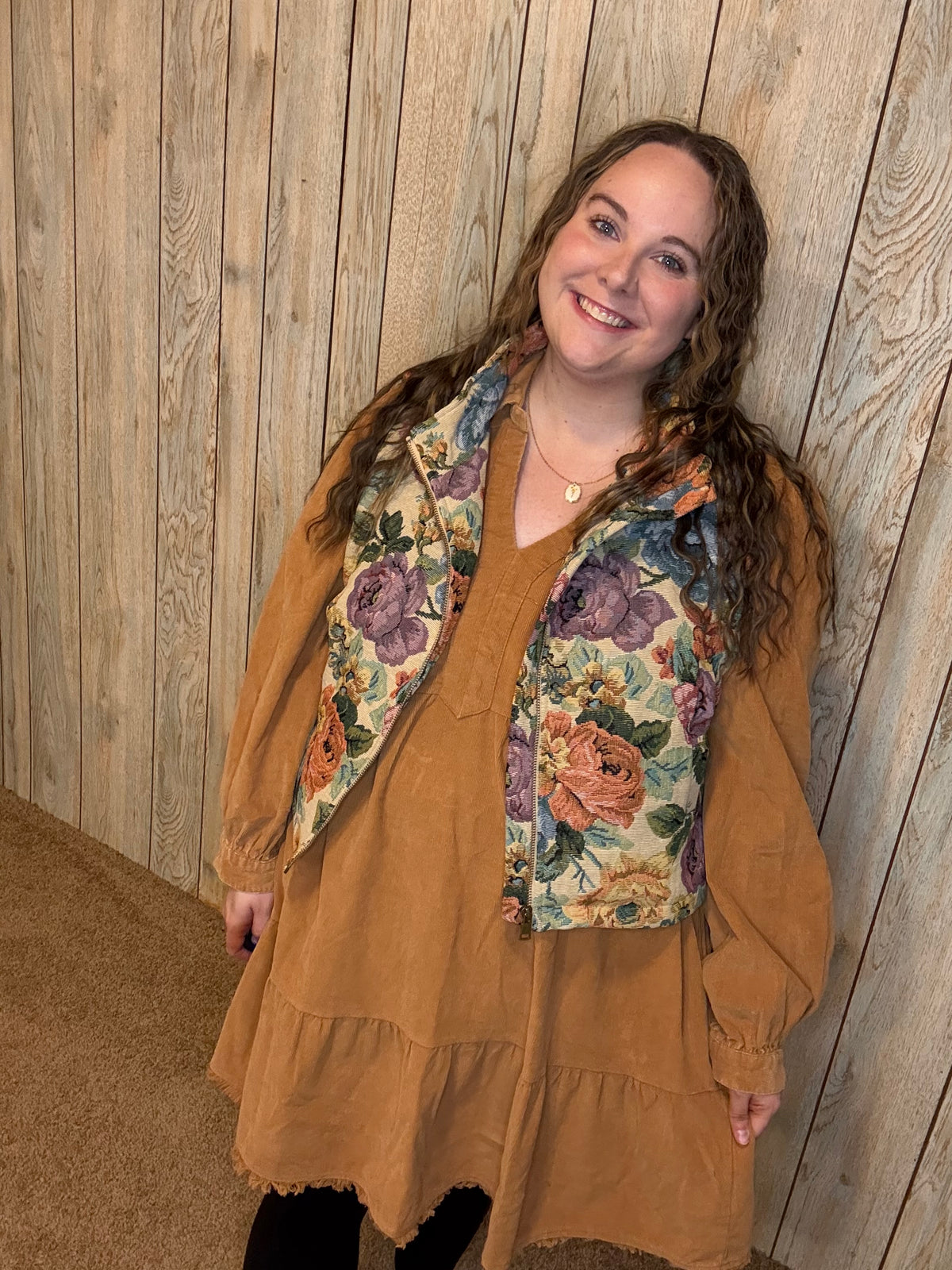 Vintage Floral Jacquard Zip Up Vest