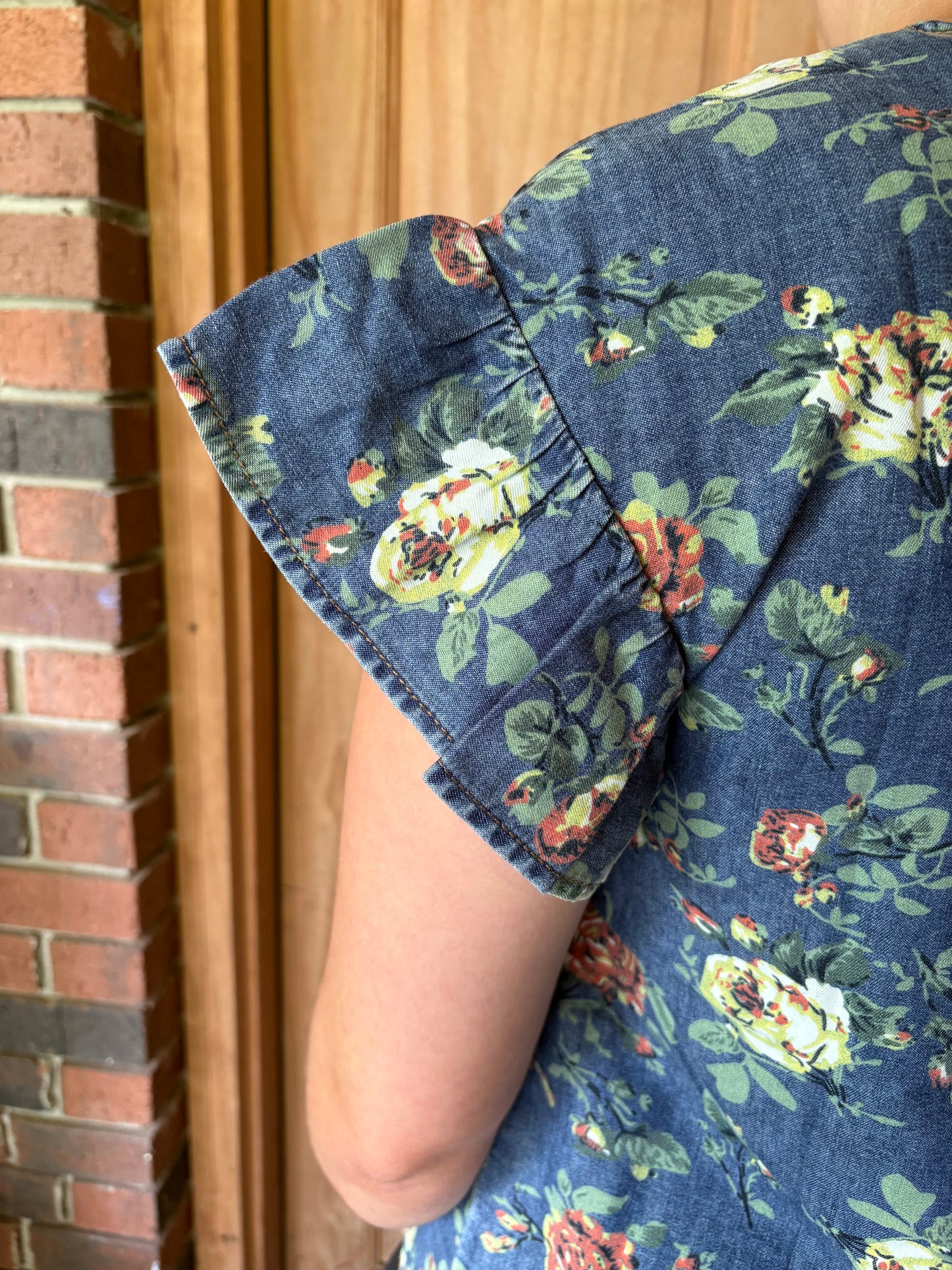 Denim Floral Top