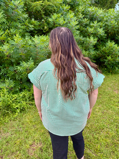 Heather Scalloped Sleeve Button-Down