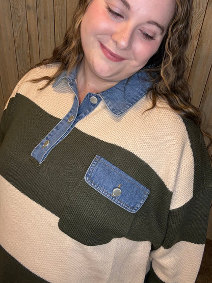 Denim Collared Comfy Sweater