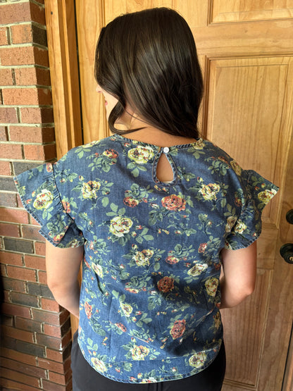 Denim Floral Top
