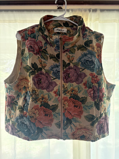 Vintage Floral Jacquard Zip Up Vest