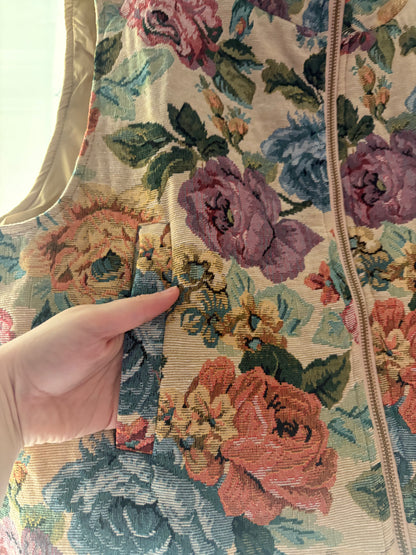 Vintage Floral Jacquard Zip Up Vest