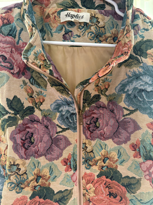 Vintage Floral Jacquard Zip Up Vest