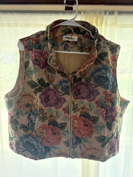 Vintage Floral Jacquard Zip Up Vest